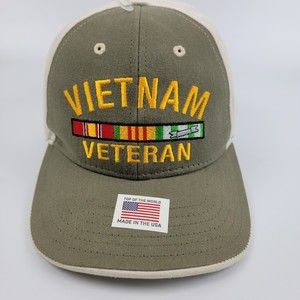 Vietnam Veteran Khaki & Cream Strapback Hat Cap - Top Of The World, New, Vintage